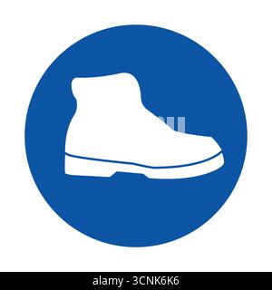 Diese Grafik zeigt ein einfaches, stilisiertes weißes Stiefelsymbol vor einem leuchtend blauen Hintergrund. Ideal für Mode- und Schuhdesigns. Stock Vektor