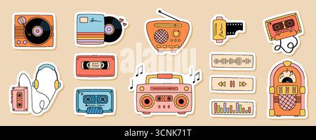 Grooviges Retro Music Party Sticker Set Stock Vektor