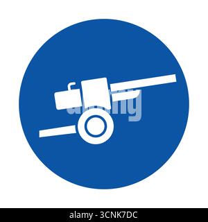 Dieses schlichte Symbol zeigt eine Silhouette von Pistolen oder Kanonen auf einem leuchtend blauen Hintergrund. Ideal für verschiedene Grafikdesign-Projekte und kreative Anwendungen. Stock Vektor