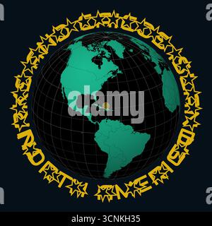 Turks- und Caicosinseln auf Globe. Runder Text für Land und Kontinent. Länderansicht auf Weltkarte in der Farbpalette Black Emerald. Stock Vektor