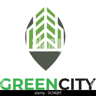 Design mit grünem City-Logo und Blatt Stock Vektor
