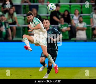Austin, Texas, USA. September 2025. Austin FC Mittelfeldspieler ILIE SANCHEZ (6) übergibt den Ball während eines Major League Soccer-Spiels zwischen Austin FC und Seattle Sounders FC am 21. September 2025 in Austin, Texas. Austin gewann mit 2:1. (Kreditbild: © Scott Coleman/ZUMA Press Wire) NUR REDAKTIONELLE VERWENDUNG! Nicht für kommerzielle ZWECKE! Quelle: ZUMA Press, Inc./Alamy Live News Stockfoto