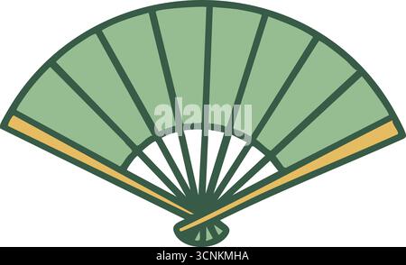 Ein traditioneller Handventilator mit ausladenden Rippen und hellen Paneelen zur Kühlung und Dekoration Stock Vektor
