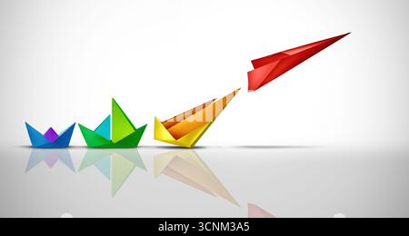 Kreative innovative Lösung und Innovation und bahnbrechende Fortschritte als Business Development-Konzept und Wachstumsstrategie oder Erfolg als ein Stockfoto