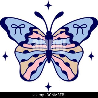 Ein stilisierter Schmetterling in Pastellfarben mit Bögen und Sternen Stock Vektor