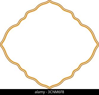 Goldene glänzende Ziervignette mit 3D-Rand. Geometrischer Rahmen mit verzierten goldenen Verzierungen. Für Zertifikate, Auszeichnungen, Stempel, Etiketten, Abzeichen Stock Vektor