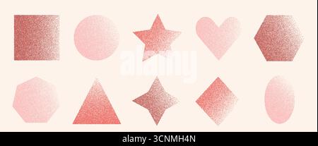 Geometrische Figuren mit Girly Noise Gradation. Coquettierte, strukturierte rosafarbene y2k-Elemente. Ovales, rechteckiges, sternförmiges und kreisförmiges Textfeld. Vektor-gri Stock Vektor