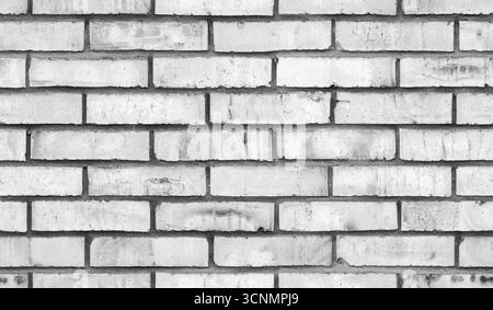 Weiße Ziegelwand, detaillierte Frontansicht, nahtlose Hintergrundstruktur Stockfoto