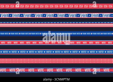 Nahtloses Streifen für das US-Wahlbanner. Bänder mit amerikanischer Flagge und Streifen, patriotische Elemente der Vereinigten Staaten für den Präsidenten und den Kongress Stock Vektor