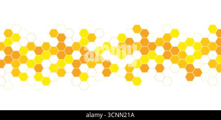 Bannerschablone mit gelben und orangefarbenen sechseckigen Zellen. Hintergrund der Honigtextur Stockfoto