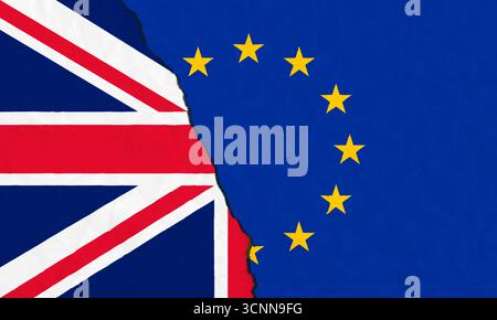 Konzeptbild von UK Union Jack und EU-Flagge, gerissen, bedeutet Brexit Stockfoto
