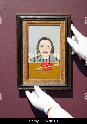 EMBARGOED BIS 0001 DIENSTAG, 23. SEPTEMBER, Woman with a Tulip, 1944, von Lucian Freud, in Christie's Auktionshaus im Zentrum von London, vor ihrem '20th/21st Century: London Evening Sale', das drei große Werke Freuds umfassen wird. Bilddatum: Montag, 22. September 2025. Stockfoto