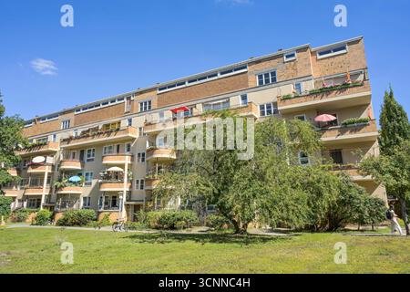 Wohnbauten von Hugo Häring, Goebelstraße, Großsiedlung Siemensstadt, Spandau, Berlin, Deutschland *** Wohnhäuser von Hugo Häring, Goebelstraße, Siemensstadt Wohnsiedlung, Spandau, Berlin, Deutschland Stockfoto