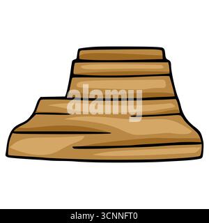 Eine Vektorillustration einer stilisierten, mehrschichtigen, braunen Felsformation, die an eine vereinfachte Maya-Pyramide erinnert, perfekt für Designprojekte, die ein u benötigen Stock Vektor