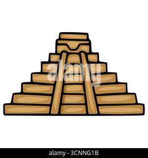 Eine Vektorillustration einer stilisierten Maya-Pyramide, die ein vereinfachtes, cartoonähnliches Design mit auffälligen Linien und einer warmen, erdbraunen Farbpalette zeigt Stock Vektor