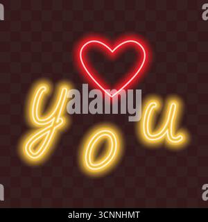Love You Schriftzug und Herzform Love Thematische Dekoration Neondesign Valentinstag Grußidee. Isolierte Vektor-Illustration Aufkleber Icon Liebe verwandte Inhalte Karten, Preisschild, Flugblätter, Banner Stock Vektor