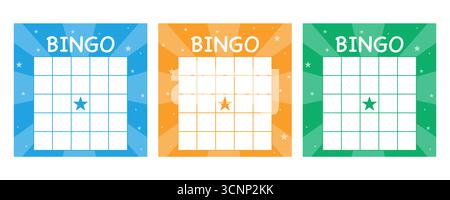 Bingo-Karte leere Lotto-Vorlage, Brettspiel-Hintergrund-Raster, Vintage-Leerspiel-Ticket für Zahlen mit Sternen. Lotterie Spielvorlage, Bingo Karten Symbol Umriss Silhouette isoliert auf weiß. Vektorabbildung Stock Vektor