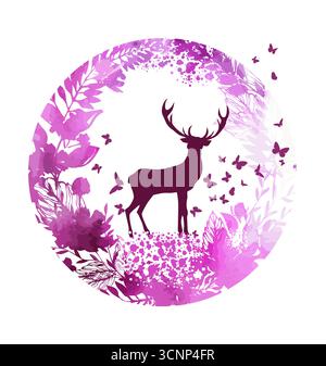 Abstrakter Hirsch mit Blumen. Handgezeichnet. Nicht AI, Vektorillustration Stock Vektor