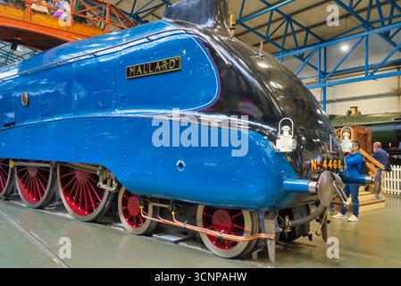 York Railway Museum, Great Hall. Berühmte Dampflokomotive „Mallard“, erbaut 1938. Stockenten (Klasse LNER A4, 4468) sind die schnellste Dampfmaschine. Stockfoto
