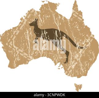 Grunge australien Karte mit Känguru Silhouette - Vektor Illustration Stock Vektor