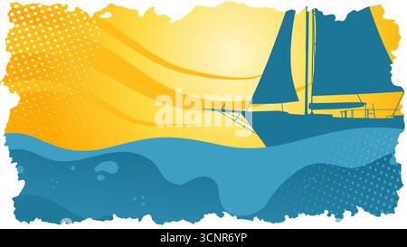 Segelboote auf den Wellen bei Sonnenuntergang Vektor Illustration Stock Vektor