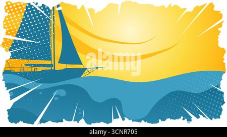 Segelboote auf den Wellen bei Sonnenuntergang Vektor Illustration Stock Vektor