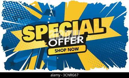 Banner mit Sonderangeboten im Pop-Art-Comic-Stil Stock Vektor