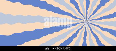 Abstrakter Hintergrund mit gewelltem Wolkenhimmel-Burst-Muster in Beige- und Blautönen. Psychedelisches Wellendesign, ideal für Retro-Poster und groovige Stoffdrucke Stock Vektor