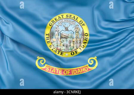 Nahaufnahme der Flagge des Bundesstaates Idaho. 3D-Rendering Stockfoto