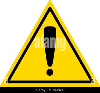 Gelbes dreieckiges Warnzeichen mit Ausrufezeichen. Warnschild mit einem Ausrufezeichen in der Mitte Stock Vektor
