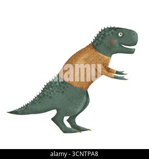 Ein entzückender Cartoon-Dinosaurier trägt einen kuscheligen Pullover in einem niedlichen und verspielten Design, handgezeichnet, isolierten Clip-Art-Element Stockfoto