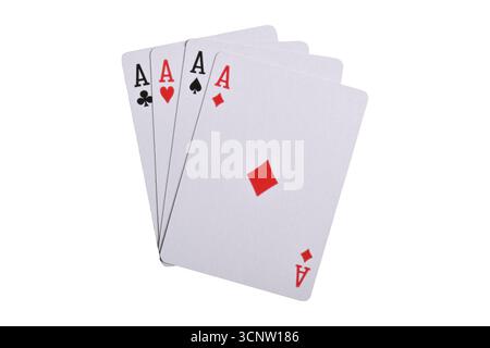 Satz von vier Assen Spielkarten Anzüge isoliert auf weißem Hintergrund Stockfoto