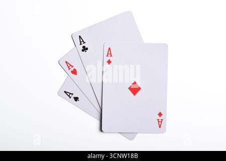 Satz von vier Assen Spielkarten Anzüge isoliert auf weißem Hintergrund Stockfoto