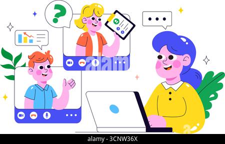 Remote-Bewerbungsgespräch über Video-Call-Illustration mit Kommunikation von HR und Kandidaten für Personalbeschaffung und Einstellung in Remote-Arbeit im Hintergrund Stock Vektor