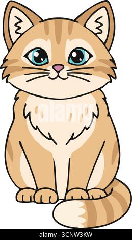 Eine freundliche Katze mit hellen Augen, weichem Fell und einer aufgeräumten Pose, die für Kinder geeignet ist Stock Vektor