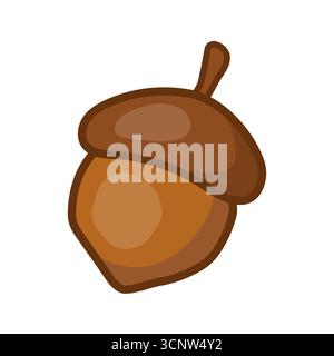 Kawaii-Eichel. Herbst-Vektor-Illustration einer niedlichen Cartoon-braunen Eichel auf einem weißen Hintergrund. Stock Vektor