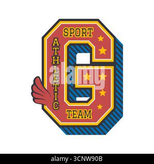 Varsity Sport Letter G, College Club Patch Label. Varsity Campus Liga Label Vektordruck, College Champion Vintage Emblem Patch. Typografieaufkleber des Universitätssportteams mit Vintage-Typografie Stock Vektor