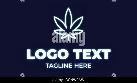Neon-Logo im Cannabis-Stil – leuchtendes Design auf dunkelblauem Hintergrund Stock Vektor