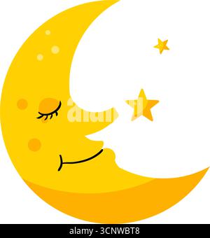 Niedlicher schlafender Mond mit Sternen - Vektor-Illustration Stock Vektor