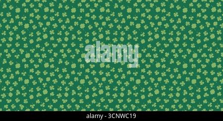 Horizontales grünes nahtloses Muster mit fallenden Blättern auf weißem Hintergrund ist eine Vektorillustration eines Kleeblattes oder eines Kleeblattes. Stock Vektor