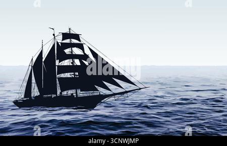 Meereslandschaft mit einem Segelschiff. Stock Vektor