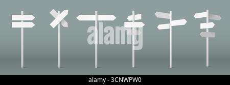 Pfeilschild am Stangensatz mit weißen Richtungsmarkierungen an den Pfosten für Wegsuche und Navigationssysteme. Wegweiser mit mehreren Hinweisschildern für die Orientierung im Freien. Fahrtrichtungsanzeiger Stock Vektor