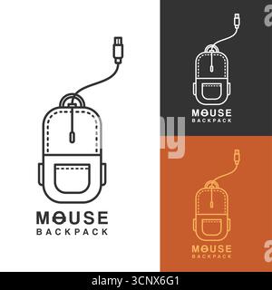 Kombination aus Modern Computer Mouse Logo und Rucksack Symbol. Geeignet für digitale Bildung und Online-Lernen. Stock Vektor