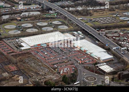 Luftaufnahme des Abbotsinch Retail Park, Paisley in der Nähe von Glasgow Stockfoto