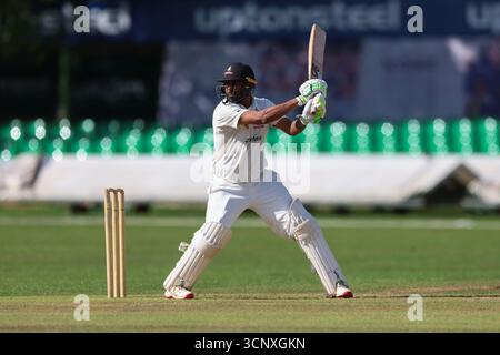 United Kingdom, Leicester, Upton Steel County Ground, 21. September 2025, Rothley Park's Anish Patel schlug im County Cup Finale zwischen Rothley P. Stockfoto