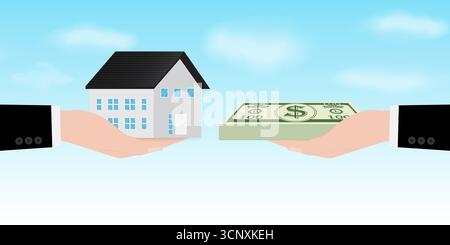 Haus Immobilien. Geld für Haus sparen. Hauskredit- oder Hypothekenkonzept. Stock Vektor