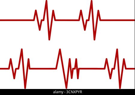 Wiederholte rote Herzschlaglinie auf weißem Hintergrund. Medizinische EKG- oder EKG-Abbildung Stock Vektor