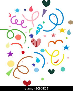Abstrakte Party-Konfetti und Wirbel-Formen Illustration. Festliches und festliches Vektordesign mit lustigen Elementen Stock Vektor
