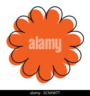 Orangefarbenes Blumensymbol mit handgezeichnetem, unregelmäßigem Umriss. Eine helle, einfache und dekorative Gänseblümchenform Stock Vektor