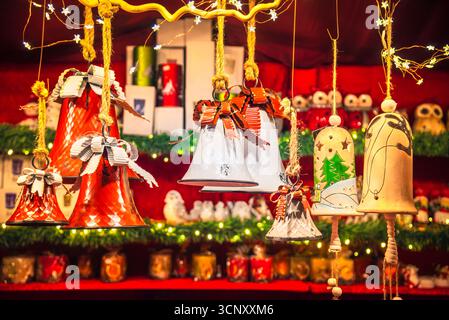 Bamberg, Deutschland. Weihnachtsmarkt in einer der schönsten Kleinstädte in Oberfranken, Bayern. Stockfoto
